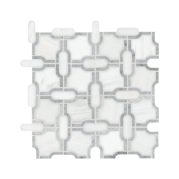 Msi Bianco Gridwork 12 in. x 12 in.  Polished Marble Mesh-Mounted Mosaic Tile, 10PK - ZOR-MD-0511