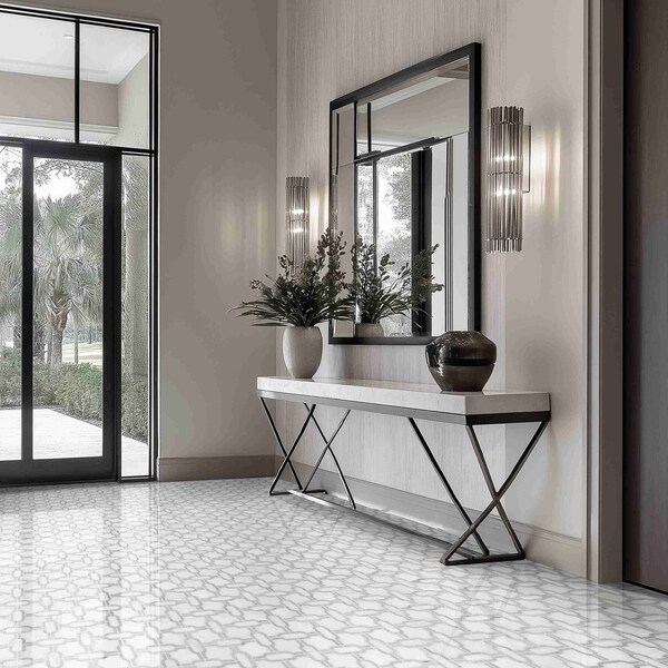 Msi Bianco Gridwork 12 in. x 12 in.  Polished Marble Mesh-Mounted Mosaic Tile, 10PK - ZOR-MD-0511
