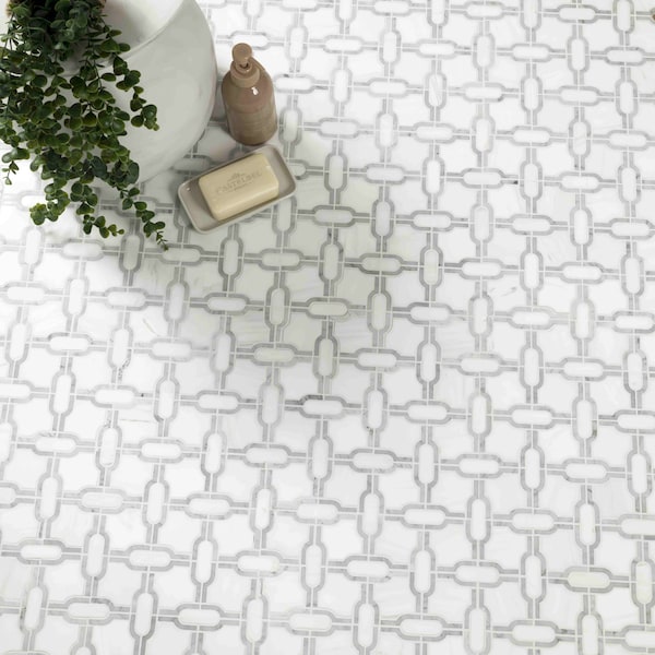 Msi Bianco Gridwork 12 in. x 12 in.  Polished Marble Mesh-Mounted Mosaic Tile, 10PK - ZOR-MD-0511