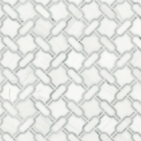 Msi Bianco Gridwork 12 in. x 12 in.  Polished Marble Mesh-Mounted Mosaic Tile, 10PK - ZOR-MD-0511