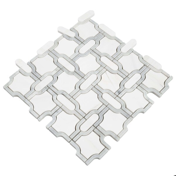 Msi Bianco Gridwork 12 in. x 12 in.  Polished Marble Mesh-Mounted Mosaic Tile, 10PK - ZOR-MD-0511