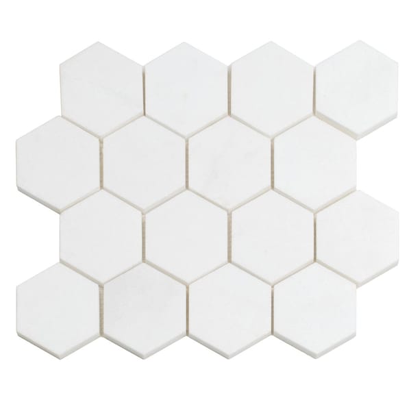 Apollo Tile 10 x 12 in. Polished Snow White Marble Mosaic Hexagon Wall and Floor Tile 4.46 sq ft/case, 5PK - APLMKN88G54PA