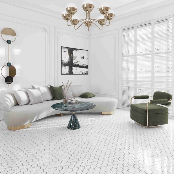Apollo Tile 10 x 12 in. Polished Snow White Marble Mosaic Hexagon Wall and Floor Tile 4.46 sq ft/case, 5PK - APLMKN88G54PA