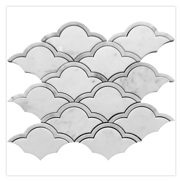 Apollo Tile 9x10 in. Polished Soft White, Gray Marble, Scalloped Wall and Floor Tile 3.06 sq ft/case, 5PK - APLTRL8827A