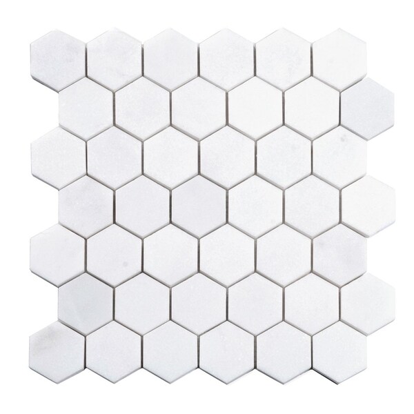 Apollo Tile Nubes 12 x 12 in. Honed Snow White Marble Mosaic Hexagon Wall and Floor Tile 4.83 sq ft/case, 5PK - APLMKN88G53HA