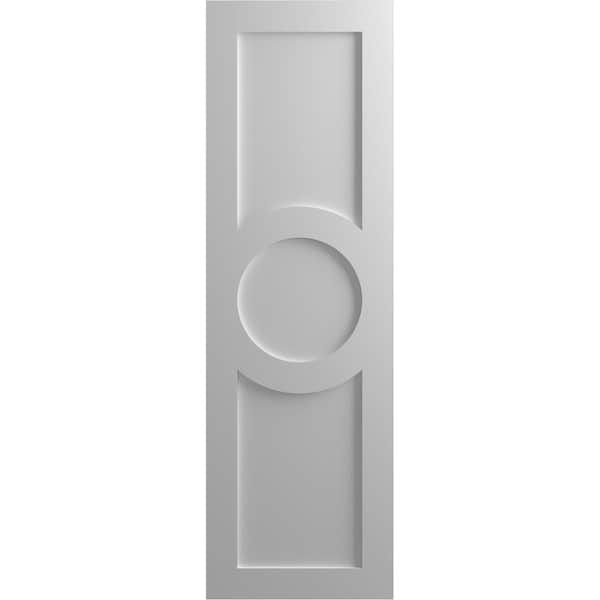 Ekena Millwork True Fit PVC Center Circle Arts & Crafts Fixed Mount Shutters, Primed, 18"W x 29"H - TFP001AC18X029PR
