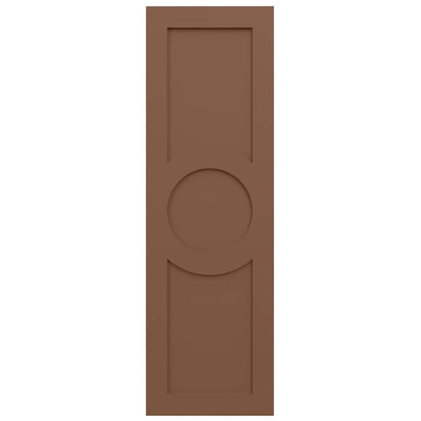 Ekena Millwork True Fit PVC Center Circle Arts & Crafts Fixed Mount Shutters, Burnt Toffee, 15W x 37H, PR - TFP001AC15X037BT