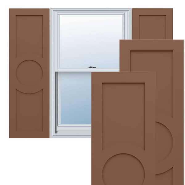 Ekena Millwork True Fit PVC Center Circle Arts & Crafts Fixed Mount Shutters, Burnt Toffee, 15W x 37H, PR - TFP001AC15X037BT
