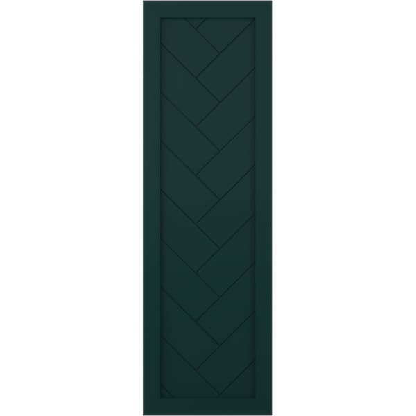 Ekena Millwork True Fit PVC Single Panel Herringbone Modern Style Fixed Mount Shutters, Thermal Green, 12W x 43H, PR - TFP001HB12X043FG