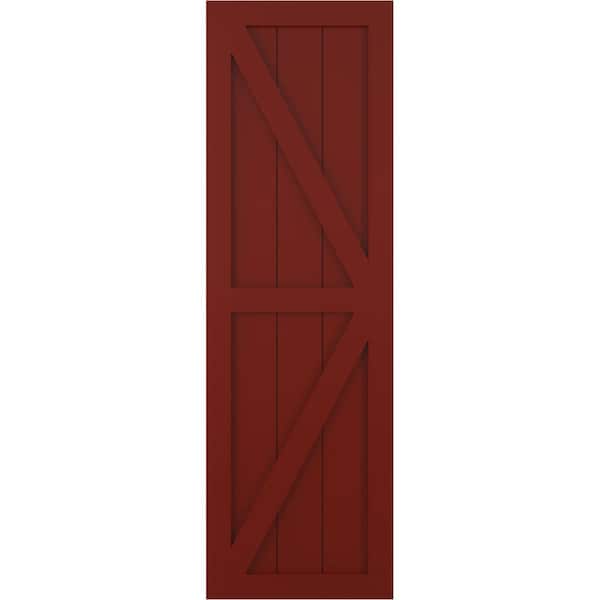 Ekena Millwork True Fit PVC Two Equal Panel Farmhouse Fixed Mount Shutters w/ Z-Bar, Pepper Red , 12W x 39H, PR - TFP102FH12X039MR