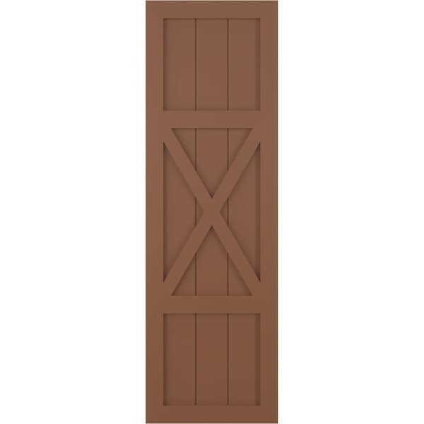 Ekena Millwork True Fit PVC Center X-Board Farmhouse Fixed Mount Shutters, Burnt Toffee , 18W x 38H, PR - TFP107FH18X038BT