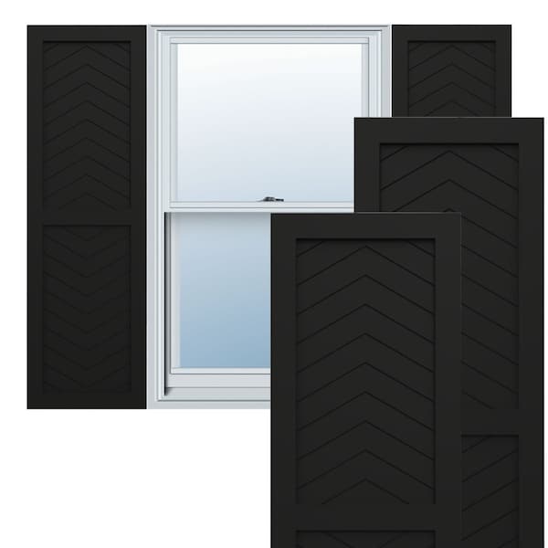 Ekena Millwork True Fit PVC Two Panel Chevron Modern Style Fixed Mount Shutters, Black, 18W x 72H, PR - TFP101CV18X072BL