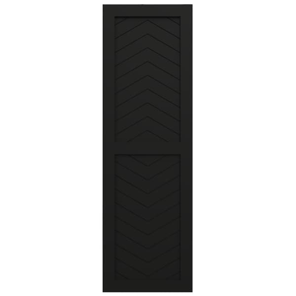 Ekena Millwork True Fit PVC Two Panel Chevron Modern Style Fixed Mount Shutters, Black, 18W x 72H, PR - TFP101CV18X072BL
