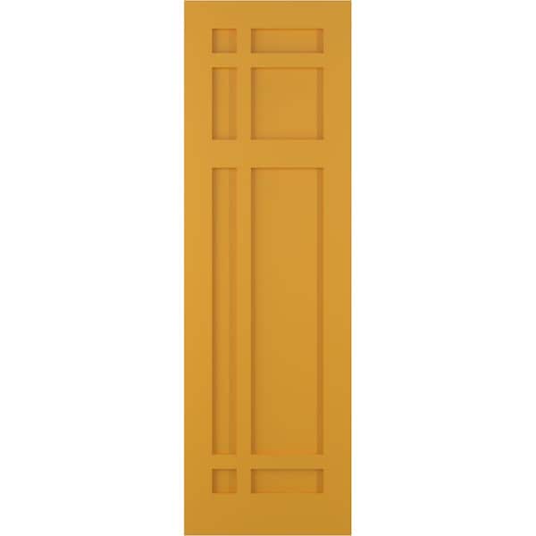 Ekena Millwork True Fit PVC San Juan Capistrano Mission Style Fixed Mount Shutters, Turmeric, 15W x 35H, PR - TFP001SJ15X035TU