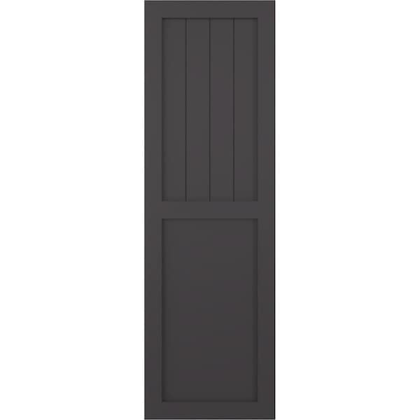 Ekena Millwork True Fit PVC Farmhouse/Flat Panel Combination Fixed Mount Shutters, Shadow Mountain, 12W x 64H, PR - TFP101FC12X064SM