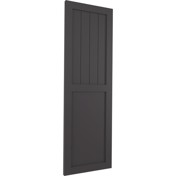 Ekena Millwork True Fit PVC Farmhouse/Flat Panel Combination Fixed Mount Shutters, Shadow Mountain, 12W x 64H, PR - TFP101FC12X064SM