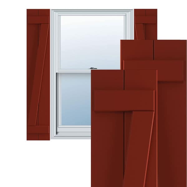 Ekena Millwork True Fit PVC Two Board Joined Board-n-Batten Shutters w/Z-Bar, Pepper Red , 10 3/4W x 26H, PR - TFP102BBF11X026MR