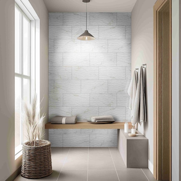 Msi Dymo Calacatta Stripe White 12in X 24in Glossy Ceramic Wall Tile, 8PK - ZOR-PT-0879