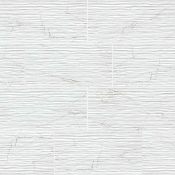 Msi Dymo Calacatta Stripe White 12in X 24in Glossy Ceramic Wall Tile, 8PK - ZOR-PT-0879