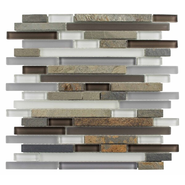 Andova Tiles SAMPLE- 2 in. Straight Edge Glass and Slate Brick Joint Wall & Floor Tile - SAM-ANDWRI853