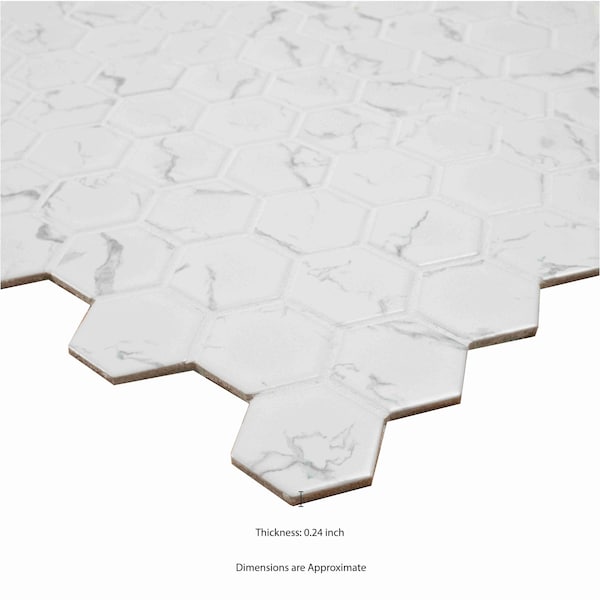Msi Carrara Hexagon 11in x 13in Matte Porcelain Mosaic Floor And Wall Tile, 15PK - ZOR-MD-0649