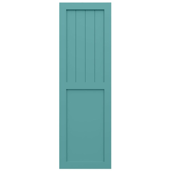 Ekena Millwork True Fit PVC Farmhouse/Flat Panel Combination Fixed Mount Shutters, Pure Turquoise, 18W x 29H, PR - TFP101FC18X029PT