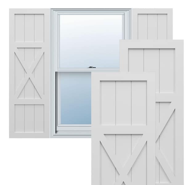 Ekena Millwork True Fit PVC Center X-Board Farmhouse Fixed Mount Shutters, White , 12W x 74H, PR - TFP107FH12X074WH