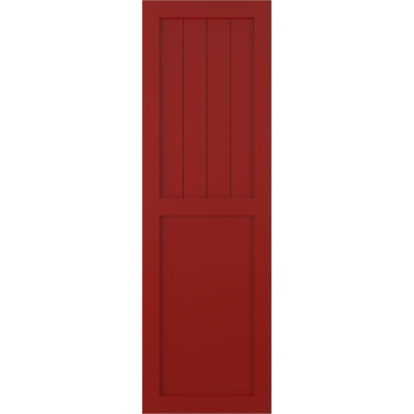 Ekena Millwork True Fit PVC Farmhouse/Flat Panel Combination Fixed Mount Shutters, Fire Red, 15W x 36H, PR - TFP101FC15X036BR