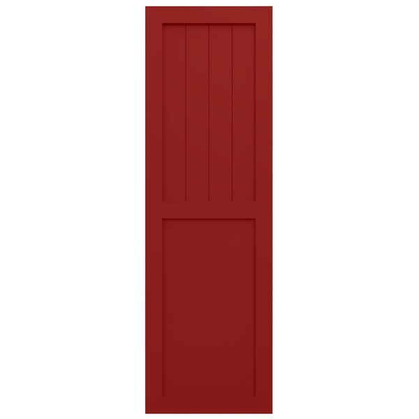 Ekena Millwork True Fit PVC Farmhouse/Flat Panel Combination Fixed Mount Shutters, Fire Red, 15W x 36H, PR - TFP101FC15X036BR