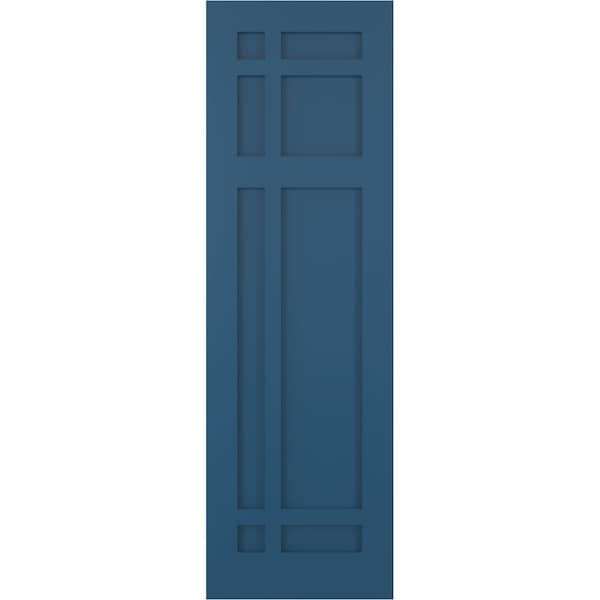 Ekena Millwork True Fit PVC San Juan Capistrano Mission Style Fixed Mount Shutters, Sojourn Blue, 12W x 75H, PR - TFP001SJ12X075HB