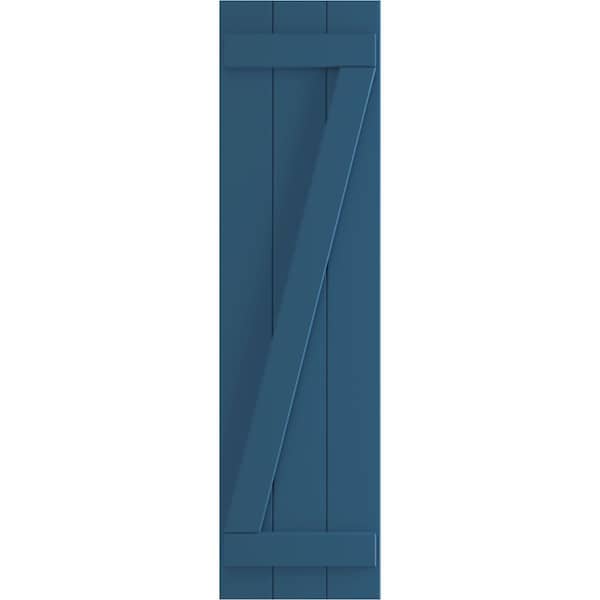 Ekena Millwork True Fit PVC Three Board Joined Board-n-Batten Shutters w/Z-Bar, Sojourn Blue , 16 1/8W x 30H, PR - TFP102BBF16X030HB