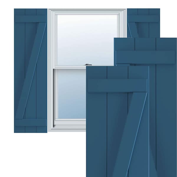Ekena Millwork True Fit PVC Three Board Joined Board-n-Batten Shutters w/Z-Bar, Sojourn Blue , 16 1/8W x 30H, PR - TFP102BBF16X030HB