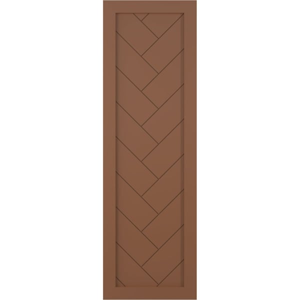 Ekena Millwork True Fit PVC Single Panel Herringbone Modern Style Fixed Mount Shutters, Burnt Toffee, 15W x 62H, PR - TFP001HB15X062BT