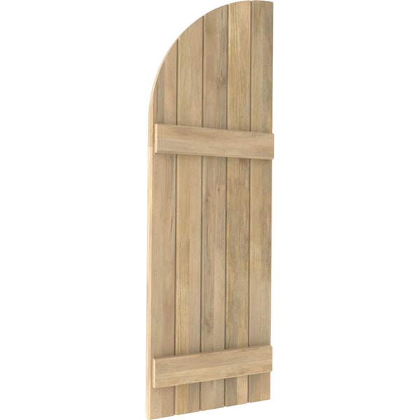 Ekena Millwork Americraft 5-Board (2 Batten) Wood Joined Board-n-Batten Shutters w/ Arch Top, ARW101BQ518X69UNH, PR - ARW101BQ518X69UNH