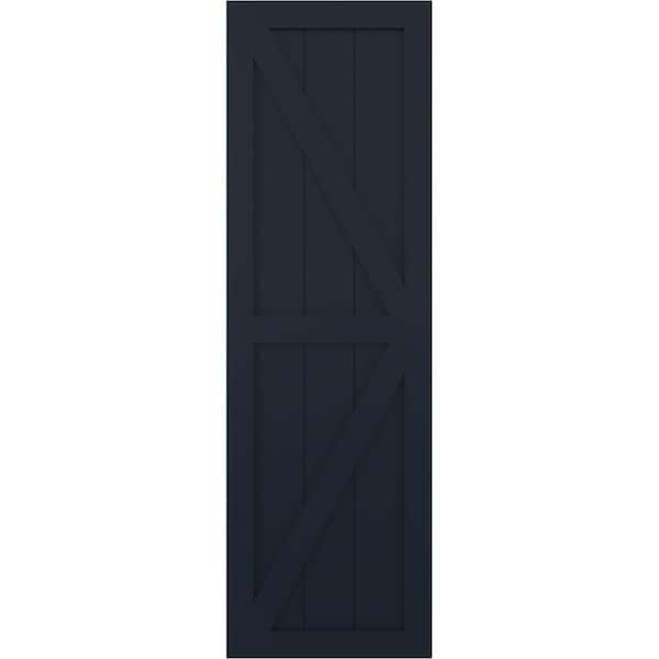 Ekena Millwork True Fit PVC Two Equal Panel Farmhouse Fixed Mount Shutters w/Z-Bar Starless Night Blue, 12Wx33H, PR - TFP102FH12X033OB