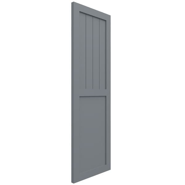Ekena Millwork True Fit PVC Farmhouse/Flat Panel Combination Fixed Mount Shutters, Ocean Swell, 12W x 46H, PR - TFP101FC12X046CH