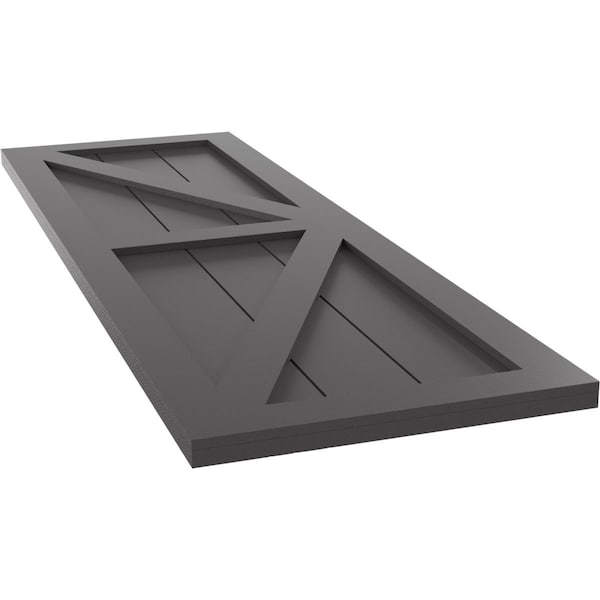 Ekena Millwork True Fit PVC Two Equal Panel Farmhouse Fixed Mount Shutters w/Z-Bar, Shadow Mountain, 12W x 76H, PR - TFP102FH12X076SM