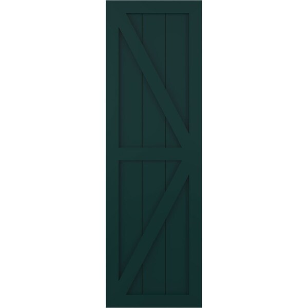Ekena Millwork True Fit PVC Two Equal Panel Farmhouse Fixed Mount Shutters w/ Z-Bar, Thermal Green , 15W x 49H, PR - TFP102FH15X049FG