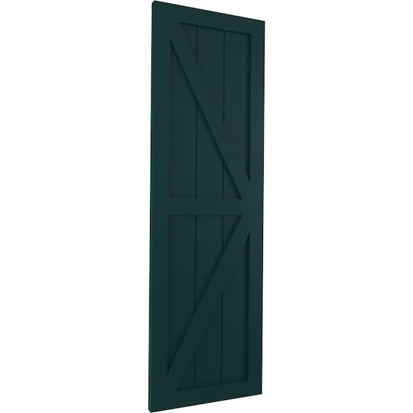 Ekena Millwork True Fit PVC Two Equal Panel Farmhouse Fixed Mount Shutters w/ Z-Bar, Thermal Green , 15W x 49H, PR - TFP102FH15X049FG