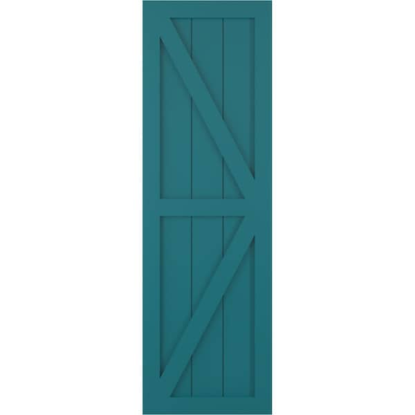 Ekena Millwork True Fit PVC Two Equal Panel Farmhouse Fixed Mount Shutters w/ Z-Bar, Antigua , 15W x 48H, PR - TFP102FH15X048AN