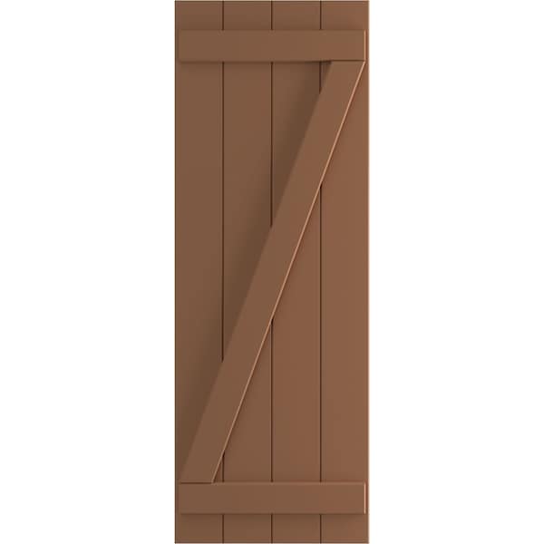 Ekena Millwork True Fit PVC, Four Board Joined Board-n-Batten Shutters w/Z-Bar, Burnt Toffee , 21 1/2W x 50H, PR - TFP102BBF21X050BT