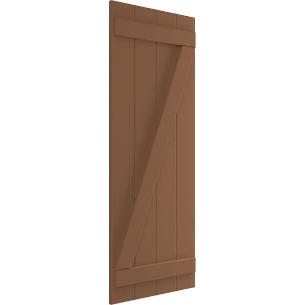 Ekena Millwork True Fit PVC, Four Board Joined Board-n-Batten Shutters w/Z-Bar, Burnt Toffee , 21 1/2W x 50H, PR - TFP102BBF21X050BT