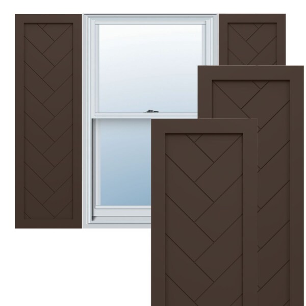 Ekena Millwork True Fit PVC Single Panel Herringbone Modern Style Fixed Mount Shutters, Raisin Brown, 12W x 33H, PR - TFP001HB12X033TB
