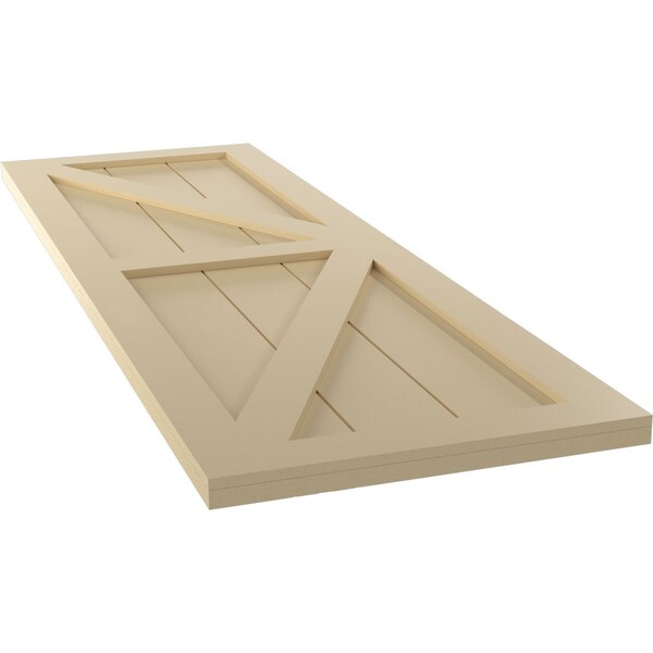 Ekena Millwork True Fit PVC Two Equal Panel Farmhouse Fixed Mount Shutters w/ Z-Bar, Natural Twine , 15W x 43H, PR - TFP102FH15X043NT
