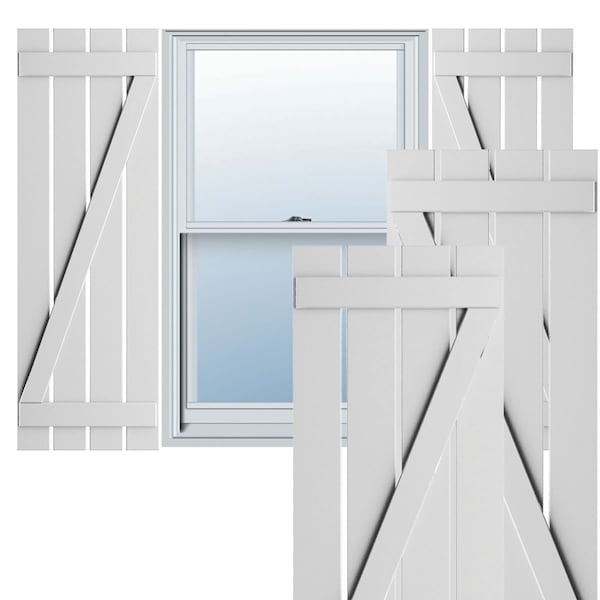 Ekena Millwork True Fit PVC, Four Board Spaced Board-n-Batten Shutters w/Z-Bar, Unfinished , 23W x 69H, PR - TFP102SB23X069UN