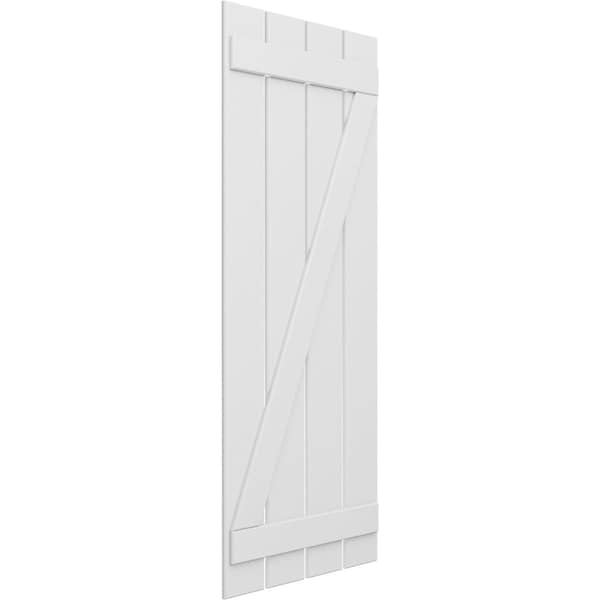 Ekena Millwork True Fit PVC, Four Board Spaced Board-n-Batten Shutters w/Z-Bar, Unfinished , 23W x 69H, PR - TFP102SB23X069UN
