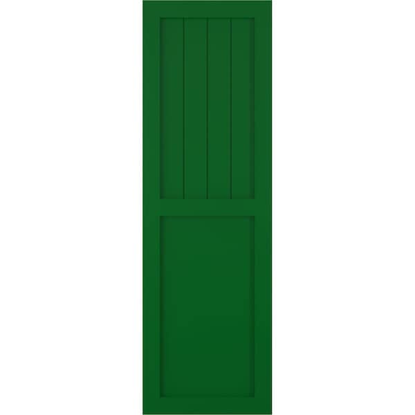Ekena Millwork True Fit PVC Farmhouse/Flat Panel Combination Fixed Mount Shutters, Viridian Green, 15W x 45H, PR - TFP101FC15X045HG