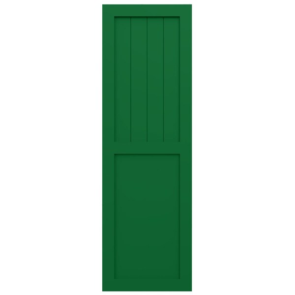 Ekena Millwork True Fit PVC Farmhouse/Flat Panel Combination Fixed Mount Shutters, Viridian Green, 15W x 45H, PR - TFP101FC15X045HG