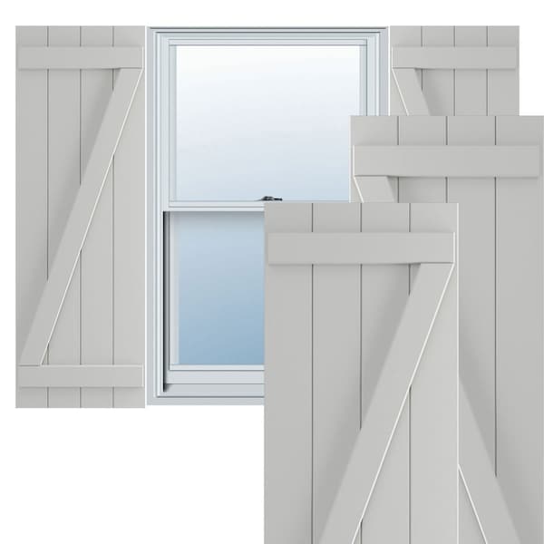 Ekena Millwork True Fit PVC Four Board Joined Board-n-Batten Shutters w/Z-Bar, Hailstorm Gray , 21 1/2W x 60H, PR - TFP102BBF21X060ST
