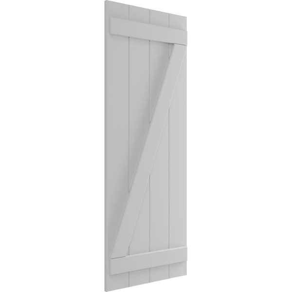 Ekena Millwork True Fit PVC Four Board Joined Board-n-Batten Shutters w/Z-Bar, Hailstorm Gray , 21 1/2W x 60H, PR - TFP102BBF21X060ST